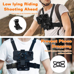 YONO Borstriem voor Telefoon - Chest Mount Smartphone Camera - Borstharnas geschikt voor GoPro - Borstband Stabalisator Strap - Zwart