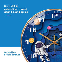YONO Wandklok voor Kinderen - Stille Klok - 30,5 cm - 3D Ruimtevaarder