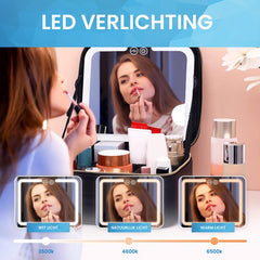 YONO Make Up Tas met Spiegel en Led - Organizer - Beautycase - Koffer - Dames - Meisje - Zwart