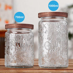 YONO Voorraadpotten Glas met Houten Deksel - Set van 2 - 700ml - 1000ml - Glazen Pot - Voorraadbussen