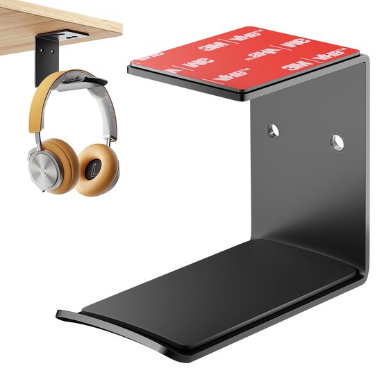 YONO Koptelefoon Houder Zelfklevend - Headset Haak - Hoofdtelefoon Hanger - Bureau - Metaal - Zwart