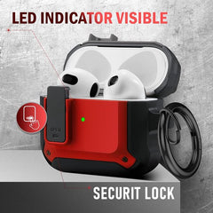 YONO Armor Hoesje geschikt voor Apple Airpods 3 (3e Generatie) - Hard Case met Lock en Clip - Rood