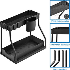 YONO Gootsteenkast Organizer Uitschuifbaar - Keukenkast Rek - Gootsteenrek - Zwart