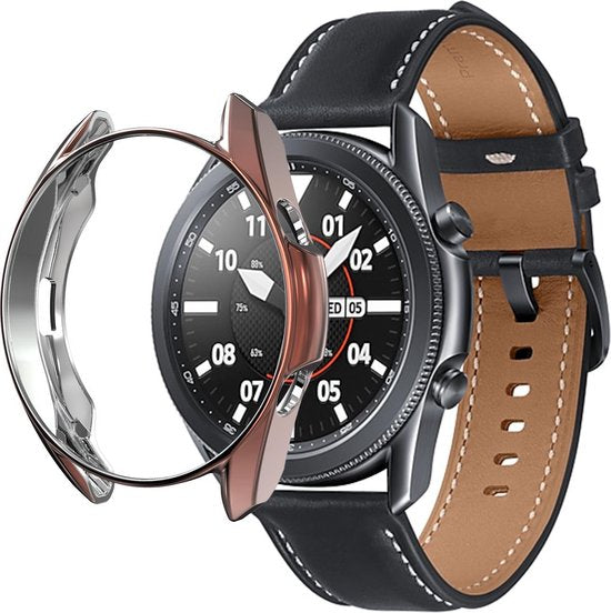 YONO Bumper geschikt voor Samsung Galaxy Watch 3 45mm – Siliconen Case Screenprotector – Brons