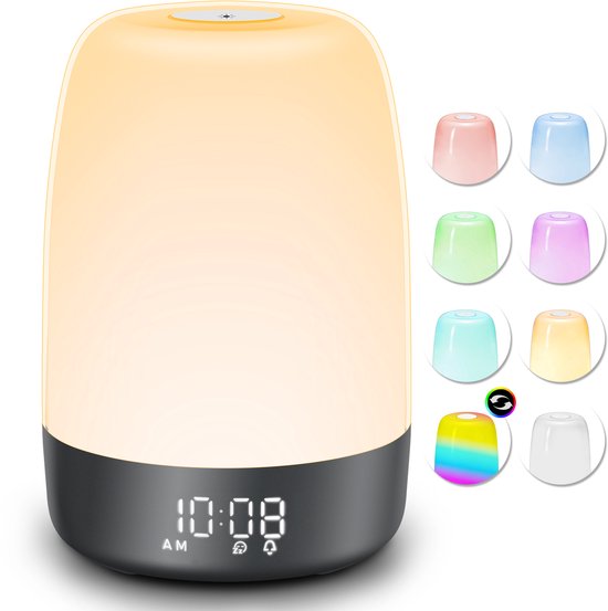 YONO Wake Up Light - Lichtwekker - Digitale Wekker - met 7 Natuurgeluiden - Slaapkamer - Zwart