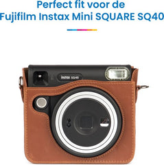 YONO Case geschikt voor Fujifilm Instax SQUARE SQ40 - Hoesje met Draagriem - Bruin