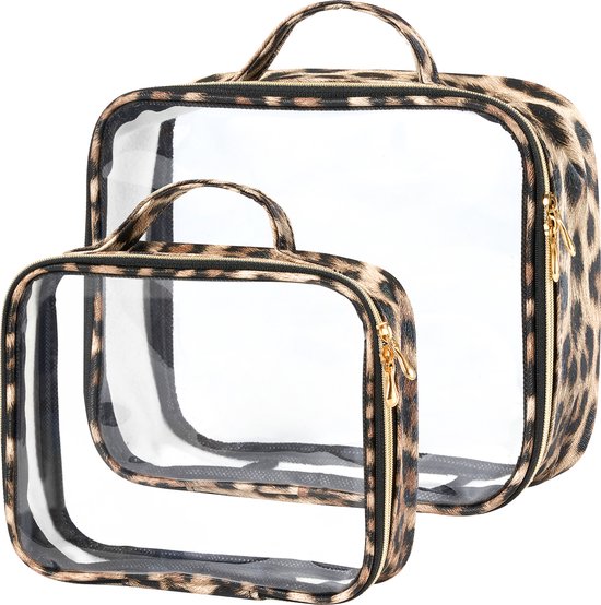 YONO Reis Toilettas Set voor Toiletartikelen – Transparante Travel Organizer Bag 2-Pack - Luipaard