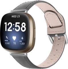 YONO Bandje geschikt voor Fitbit Versa 3 / Sense – Leer – Grijs