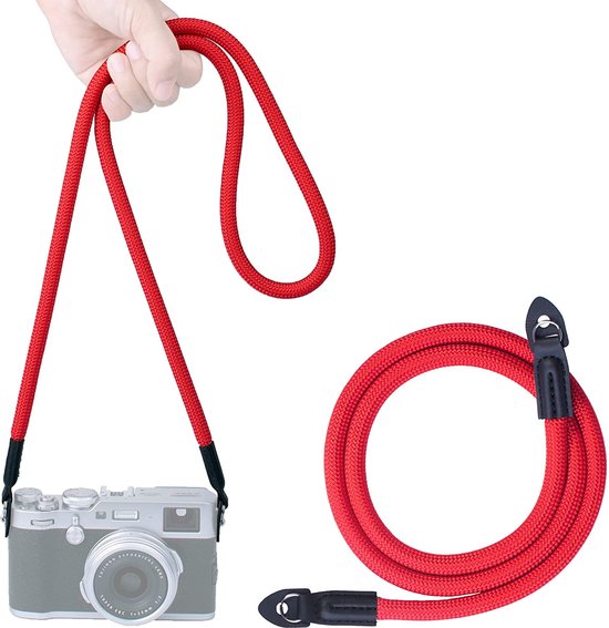 YONO Camera Riem Nylon voor Compact Camera en Systeemcamera - Vintage Schouder Strap geschikt voor Canon / Nikon / Sony / Panasonic - Rood