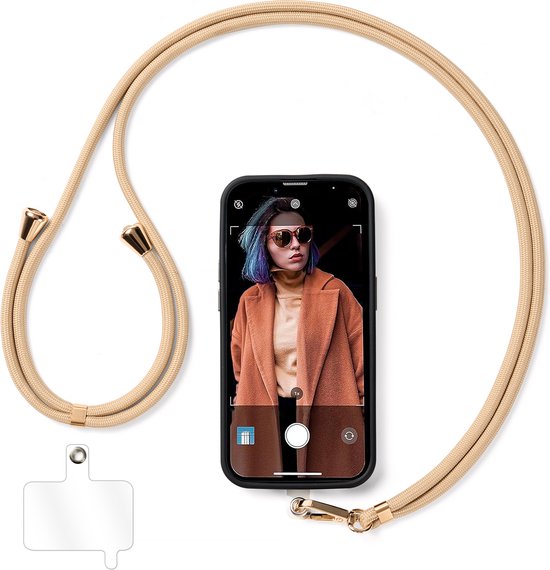 YONO Telefoonkoord Universeel - Telefoonketting Verstelbaar - Gsm Koord - Phone Cord - Nylon - Champagne