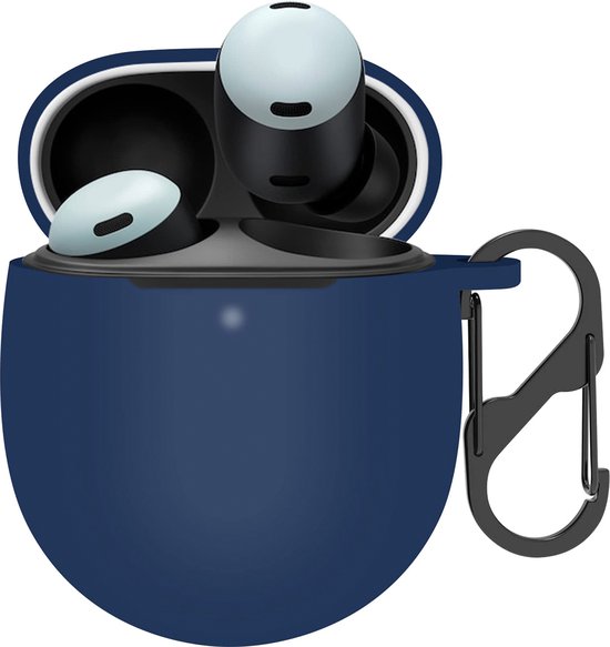 YONO Hoesje geschikt voor Google Pixel Buds Pro (2022) - Siliconen Draadloze Oordopjes Case met Clip – Donkerblauw
