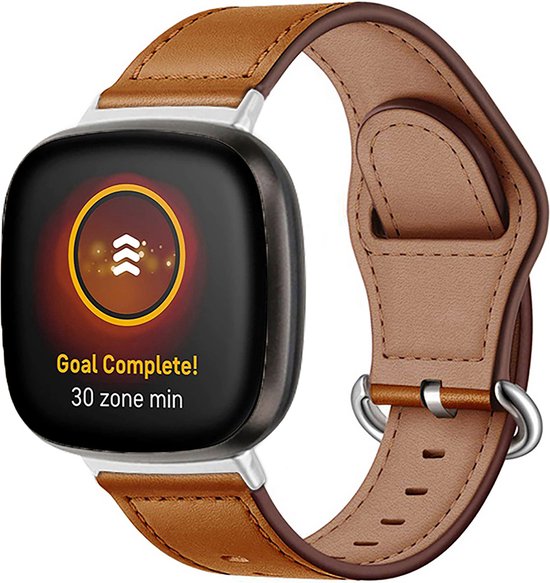 YONO Leer Bandje geschikt voor Fitbit Versa 4 / 3 - Luxe Leren Armband - Bruin
