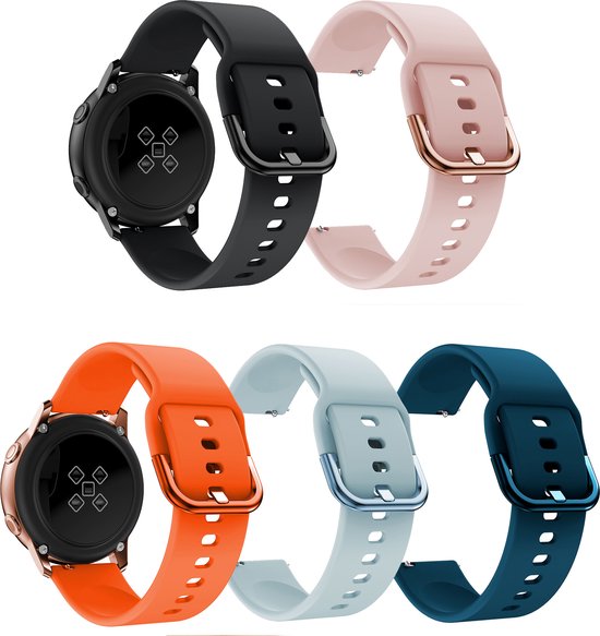 YONO Siliconen Bandjes Set 20mm - Horlogebandje geschikt voor Samsung Galaxy Watch 7/6/5 / Pro / 4 / 3 / Active 2 - Polar Ignite / Unite – Huawei - 5 Pack