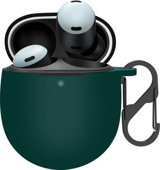 YONO Hoesje geschikt voor Google Pixel Buds Pro (2022) - Siliconen Draadloze Oordopjes Case met Clip – Donkergroen