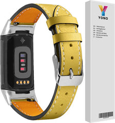 YONO Leer Bandje geschikt voor Fitbit Charge 5 / 6 - Vervangende Lederen Armband - Geel
