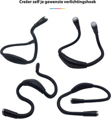 YONO Neklamp Oplaadbaar - Flexibele Leeslampje met Dimmer - Geschikt voor Boek - Handwerken - Haken - Kamperen - Bed - Slaapkamer - Zwart