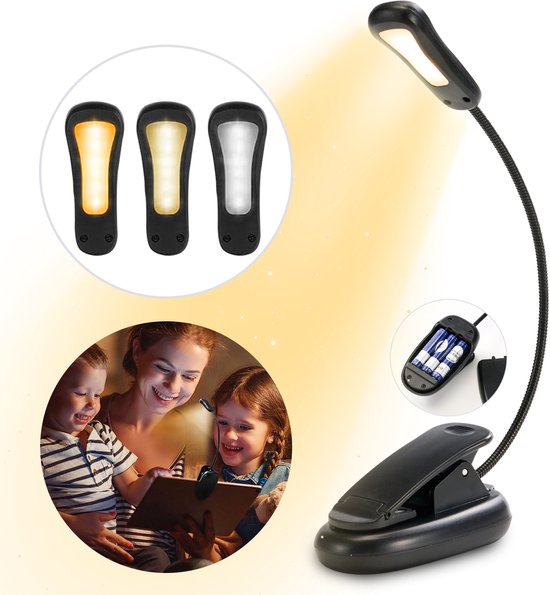 YONO Leeslampje voor Boek - op Batterijen - in Bed - met Klem - Draadloos - Klemlamp Slaapkamer - Zwart