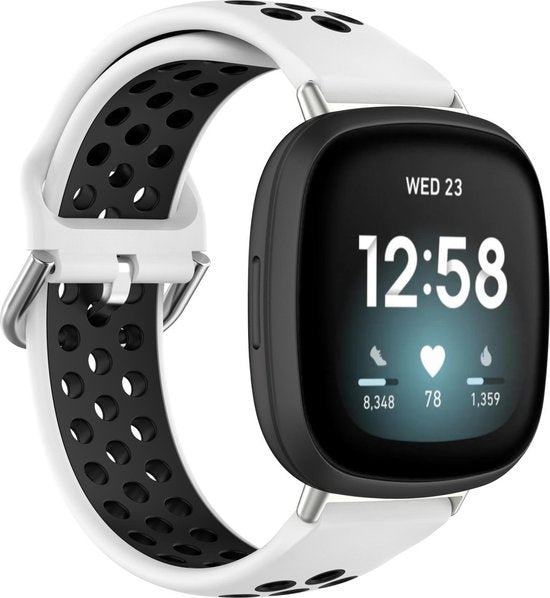 YONO Bandje geschikt voor Fitbit Versa 3 / Sense - Sport Air - Wit / Zwart