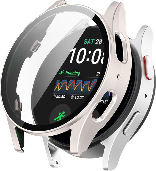 YONO Hoesje geschikt voor Samsung Galaxy Watch 7 - 44mm - Screenprotector Case - Glas - Champagne