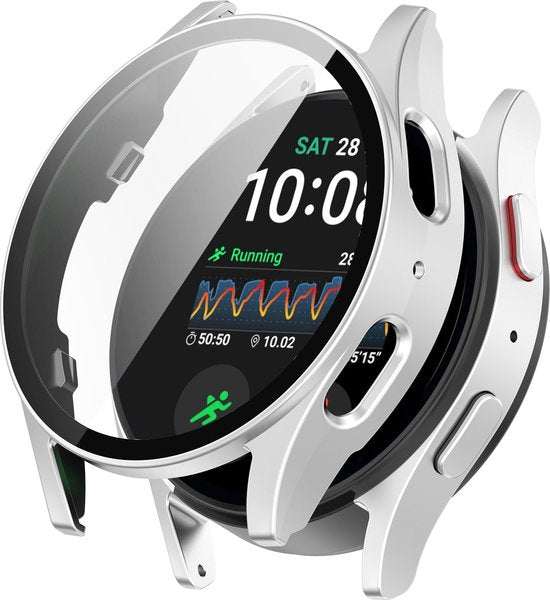 YONO Hoesje geschikt voor Samsung Galaxy Watch 7 - 44mm - Screenprotector Case - Glas - Zilver