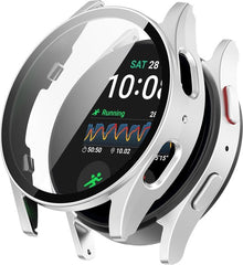 YONO Hoesje geschikt voor Samsung Galaxy Watch 7 - 44mm - Screenprotector Case - Glas - Zilver