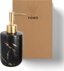 YONO Zeeppompje Vrijstaand Marmer Look - Zeepdispenser 400ml - Keramiek - Zwart en Goud