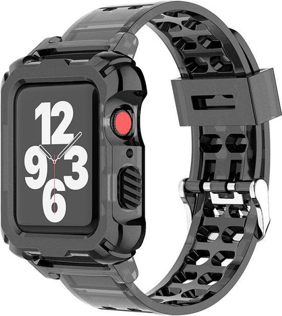 YONO Crystal Rugged Bandje geschikt voor Apple Watch - 42mm - 44mm - 45mm - Zwart