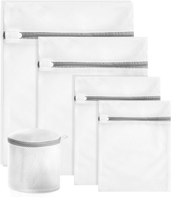 YONO Waszakken Set - 5 Stuks - Wasnetten met Rits voor Wasgoed - Waszak Wasmachine - Groot - Wit
