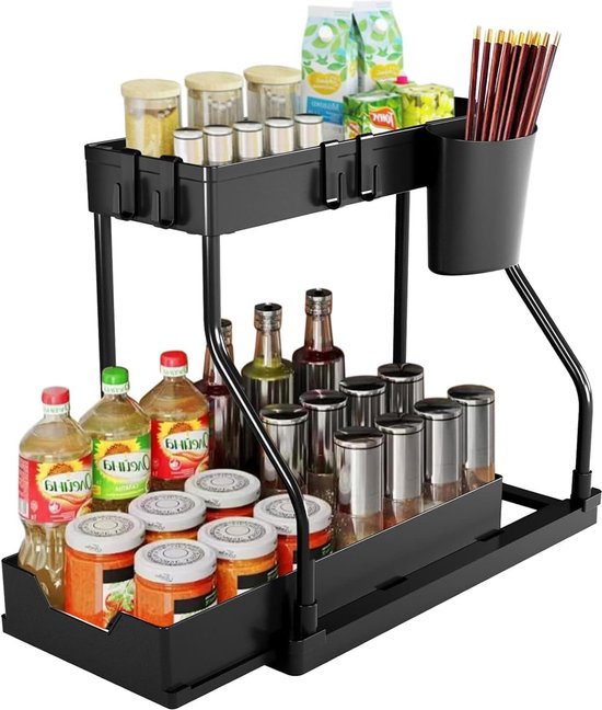 YONO Gootsteenkast Organizer Uitschuifbaar - Keukenkast Rek - Gootsteenrek - Zwart