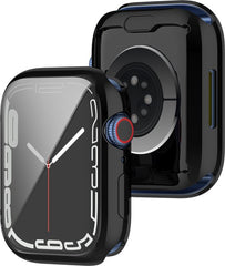 YONO Full Cover Bumper geschikt voor Apple Watch Series 7 / 8 / 9 (45 mm) - Screen Protector Hoesje iWatch - Zwart