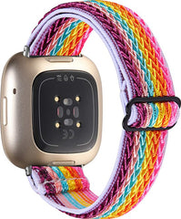 YONO Nylon Stretch Bandje geschikt voor Fitbit Versa 4 / Sense 2 - Vervangende Stoffen Armband - Regenboog