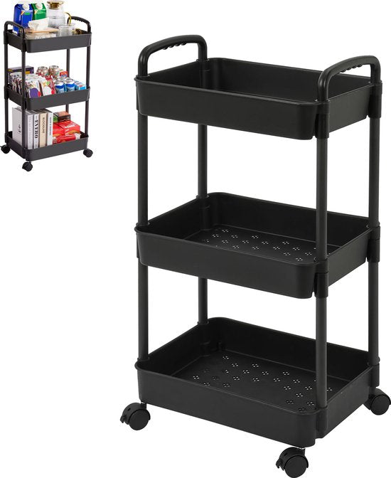 YONO keukentrolley op Wieltjes - Keuken Trolley op Wielen - Opberg Kar Organizer - Zwart