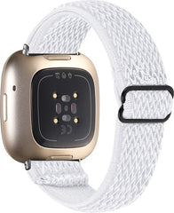 YONO Nylon Stretch Bandje geschikt voor Fitbit Versa 4 / Sense 2 - Vervangende Stoffen Armband - Wit