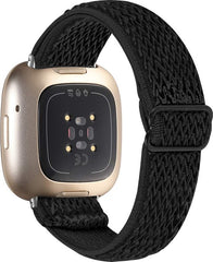 YONO Nylon Stretch Bandje geschikt voor Fitbit Versa 4 / Sense 2 - Vervangende Stoffen Armband - Zwart