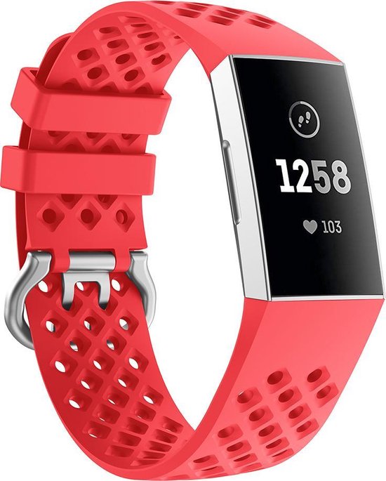 YONO Bandje geschikt voor Fitbit Charge 4/3 – Sport Air – Rood – Small