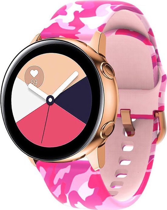 YONO Siliconen Special Bandje 20mm - Horlogebandje geschikt voor Samsung Galaxy Watch 7 / 6 / 5 / Pro / 4 / 3 / Active 2 - Polar Ignite / Unite – Huawei - Camouflage Roze