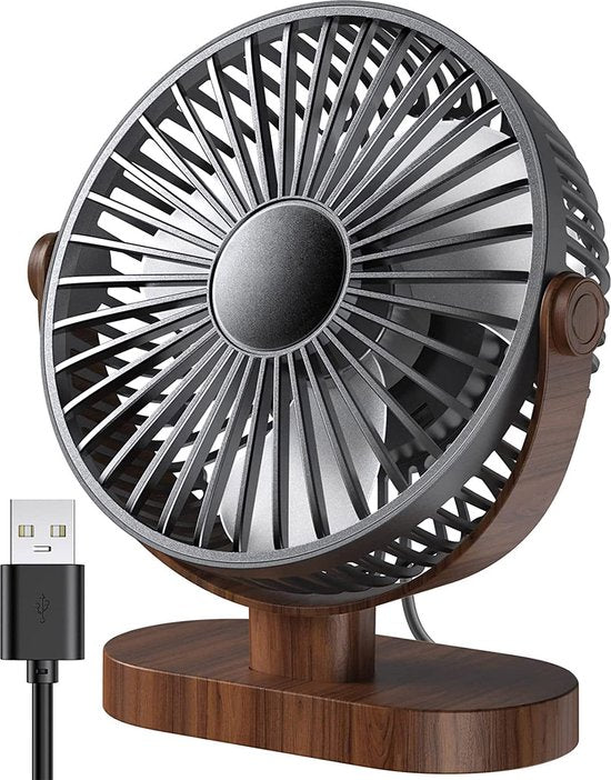 YONO Tafelventilator - USB Ventilator voor Tafel of Bureau - Kantelbaar - 3 Snelheden - Houtlook
