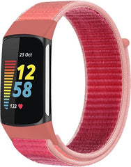 YONO Nylon Velcro Bandje geschikt voor Fitbit Charge 5 / 6 - Vervangende Armband Strap - Roze