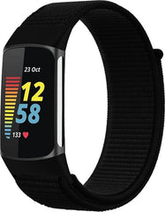 YONO Nylon Velcro Bandje geschikt voor Fitbit Charge 5 / 6 - Vervangende Armband Strap - Zwart