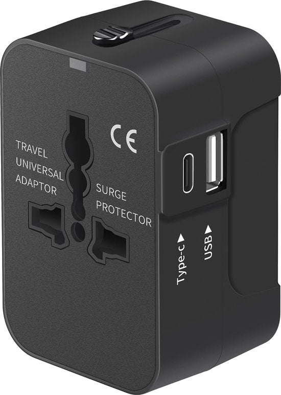 YONO Reisstekker - Wereldstekker Universeel - USB-C en USB-A Reis Adapter - 150+ Landen - Amerika USA - Zuid Amerika - Engeland UK - Azië - Europa - Afrika - Thailand - Type G A - Zwart