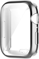 YONO Full Cover Bumper geschikt voor Apple Watch Series 7 / 8 / 9 (45 mm) - Screen Protector Hoesje iWatch - Zilver