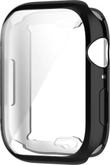 YONO Full Cover Bumper geschikt voor Apple Watch Series 7 / 8 / 9 (45 mm) - Screen Protector Hoesje iWatch - Zwart
