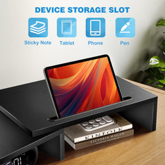 YONO Monitor Standaard 2 Schermen - Beeldscherm Verhoger met Telefoon Houder - Bureau Organizer - Verstelbaar - Hout - Zwart