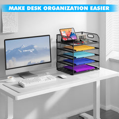 YONO Bureau Organizer Brievenbak - Documenten Houder met 5 Vakken - Postbakje - Metaal - Zwart