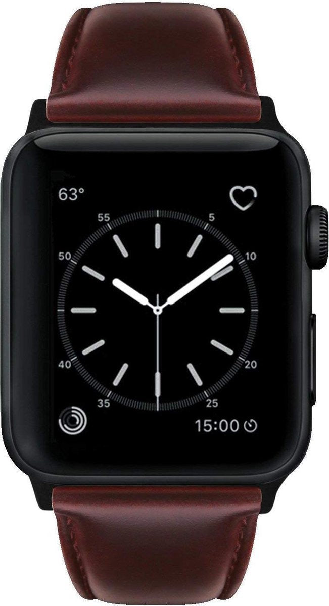 YONO Klassiek Leer Bandje geschikt voor Apple Watch - 38 mm - 40 - 41 - Luxe Lederen iWatch Armband - Rood Bruin