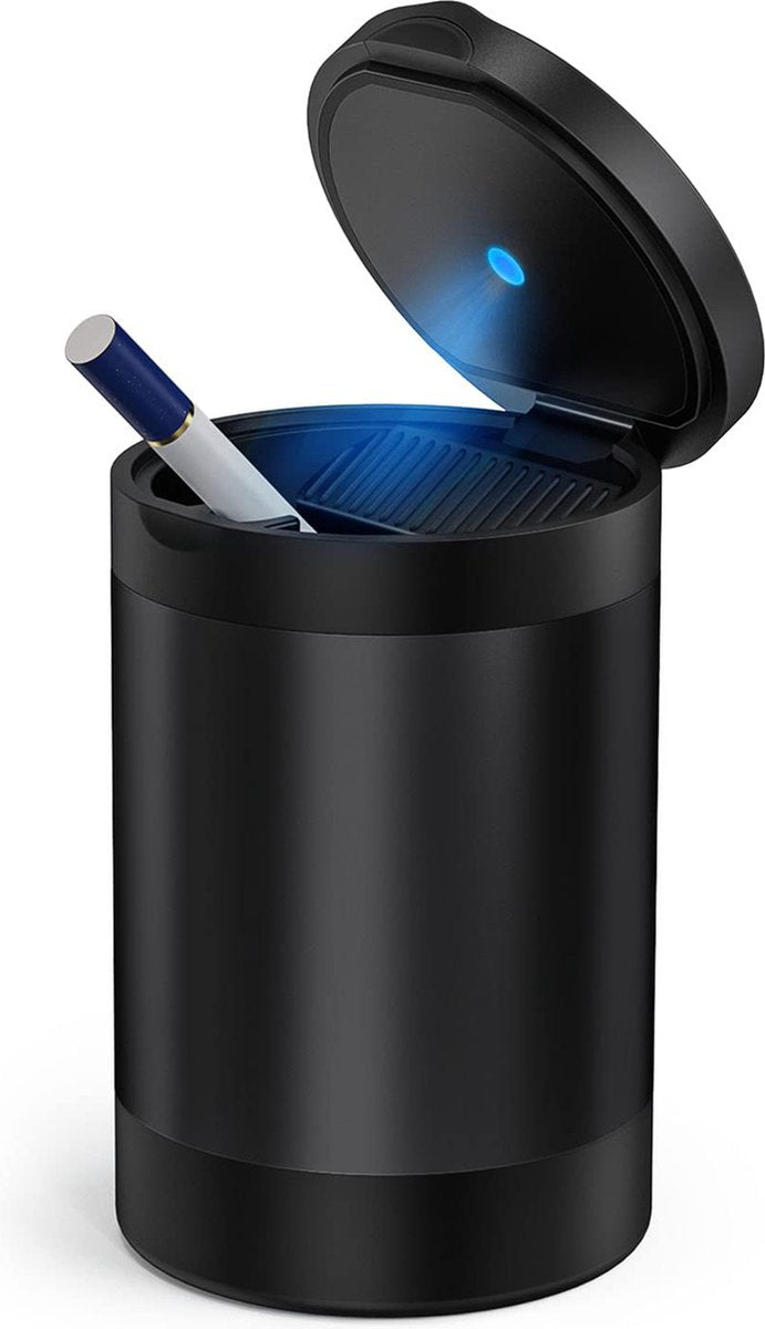 YONO Auto Asbak met LED Verlichting - Asbak met Deksel geschikt voor Bekerhouder - Zwart