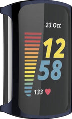 YONO Full Cover Bumper geschikt voor Fitbit Charge 5 / 6 - Siliconen Case Screen Protector Hoesje - Donkerblauw