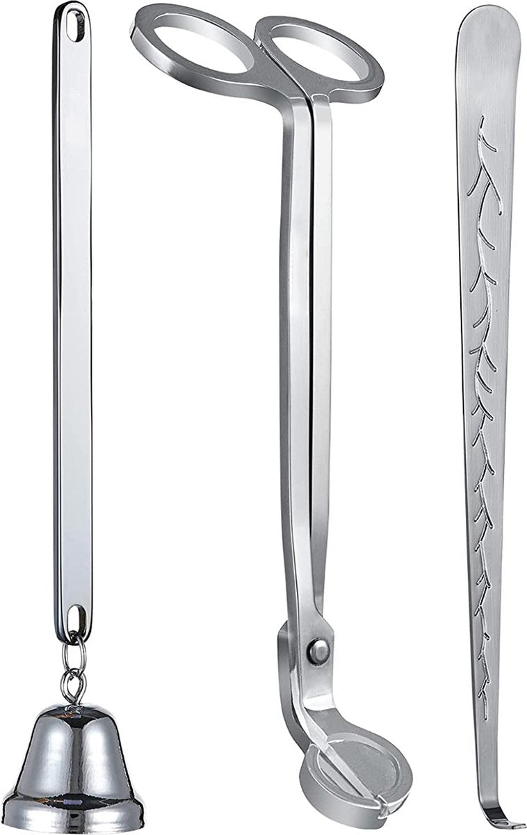 YONO Kaarsendover Set - Candle Snuffer / Wick Trimmer / Dipper - Kaars Dover Waxinelichtjes Accessoires - Zilver