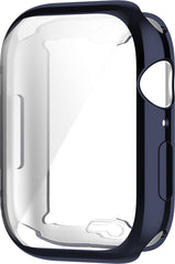 YONO Full Cover Bumper geschikt voor Apple Watch Series 7 / 8 / 9 (45 mm) - Screen Protector Hoesje iWatch - Donkerblauw