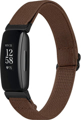 YONO Bandje geschikt voor Fitbit Inspire 2 - Nylon Stretch - Bruin